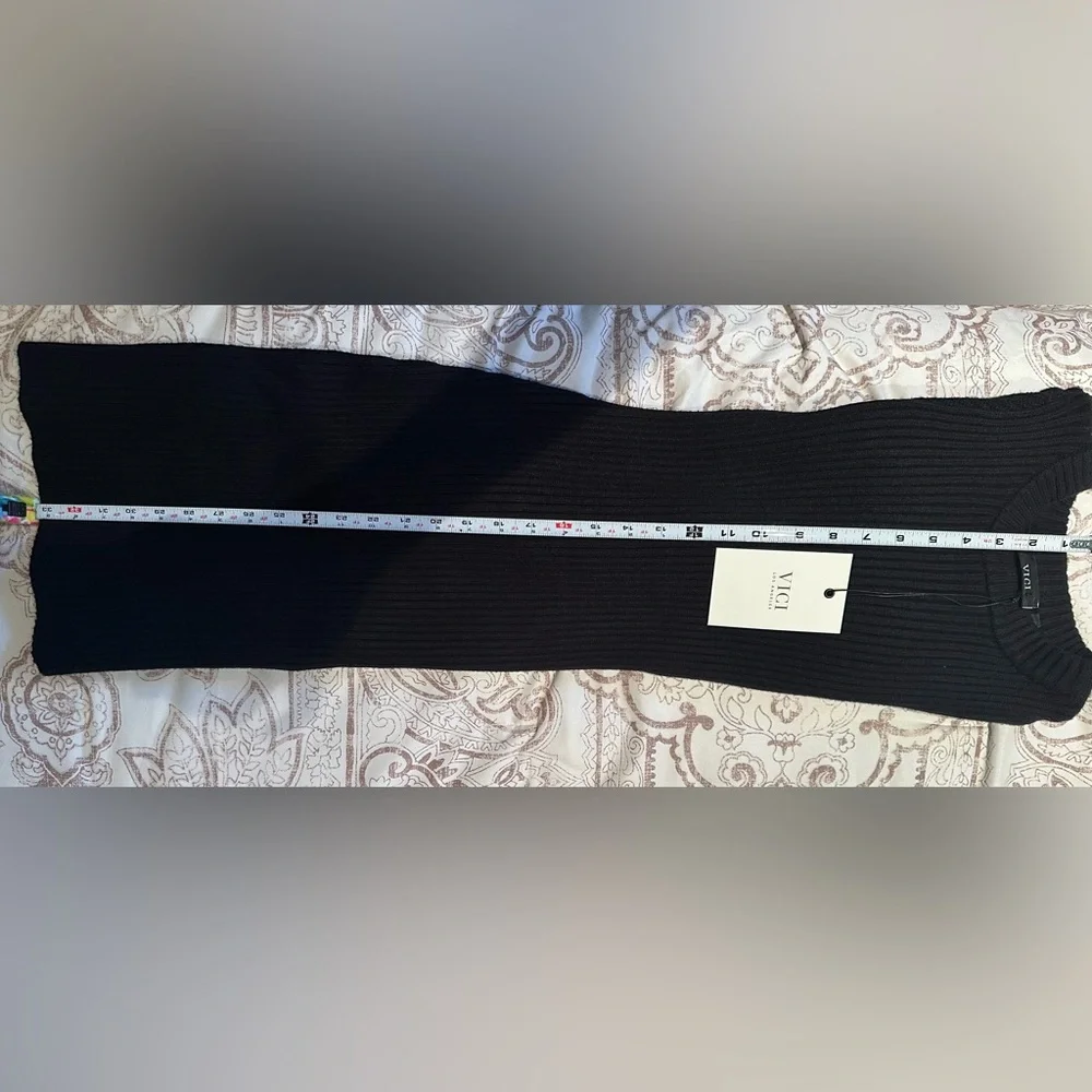 NWT! Vici Black Ribbed Puff Sleeve Sweater Dress - Picture 3 of 10